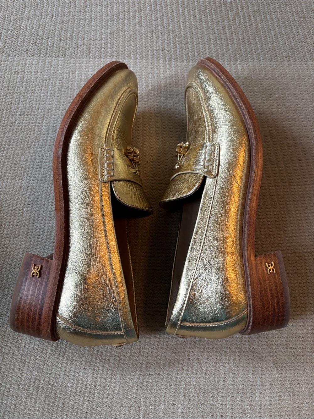 Sam Edelman Denise Metallic Gold Leather Loafers with Bit Detail - Picture 6 of 8